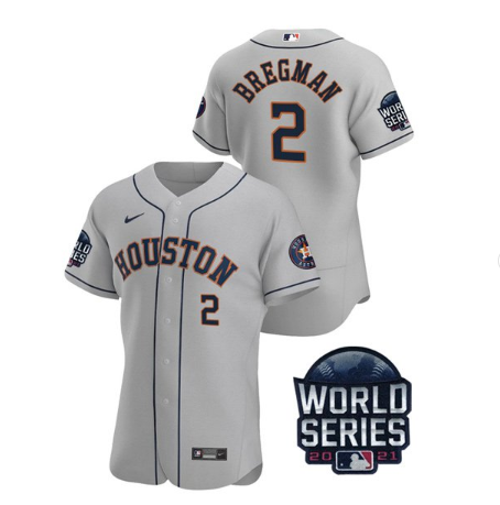 Men's Houston Astros #2 Alex Bregman 2021 Grey World Series Flex Base Stitched Baseball Jersey Men's Houston Astros #2 Alex Bregman 2021 Grey World Series Flex Base Stitched Baseball Jersey